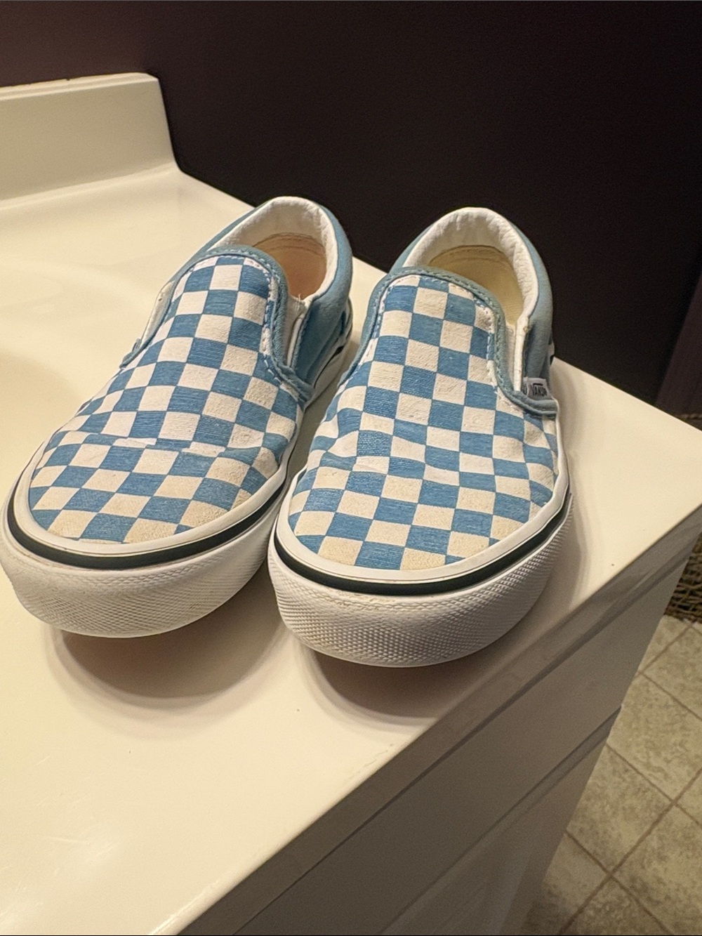 Vans Kids Slip-On Checkerboard Sneakers - Light Blue & White